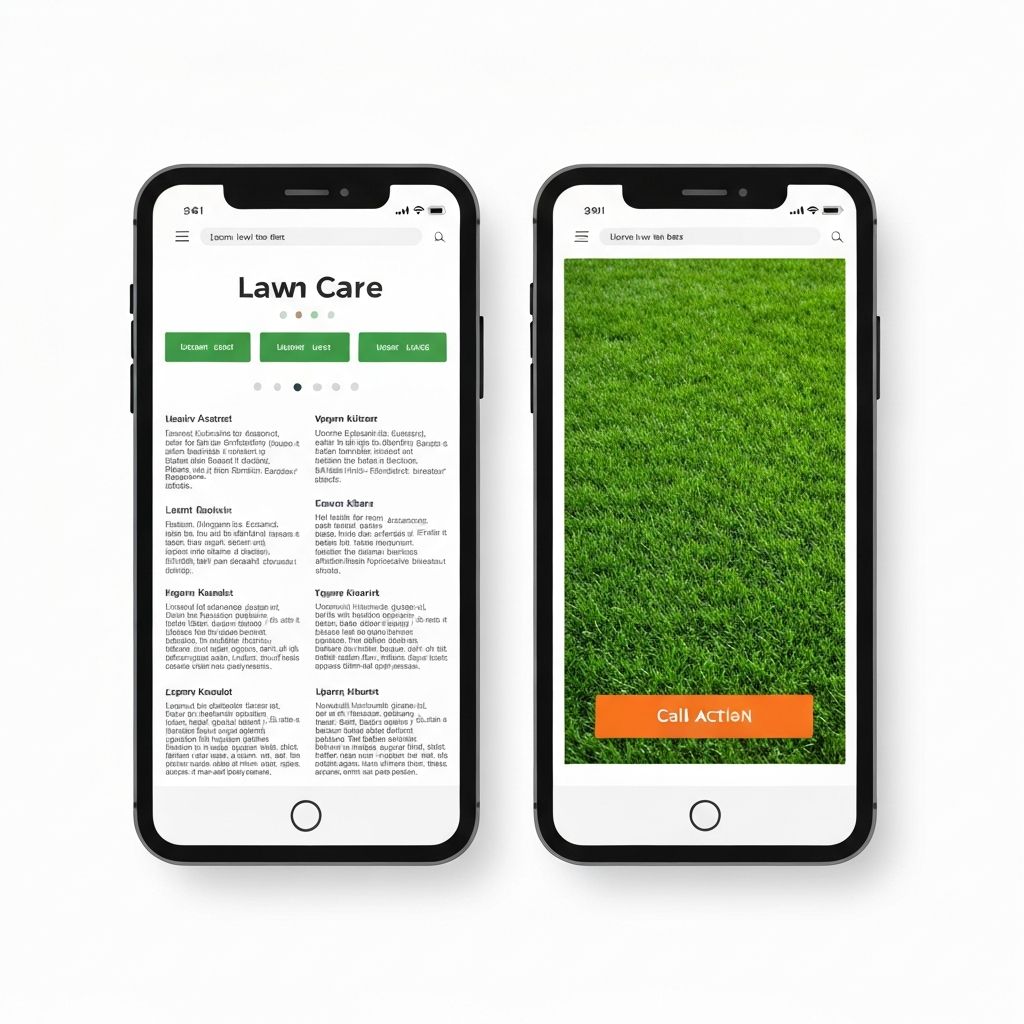 Lawn care website before and after mobile mockup